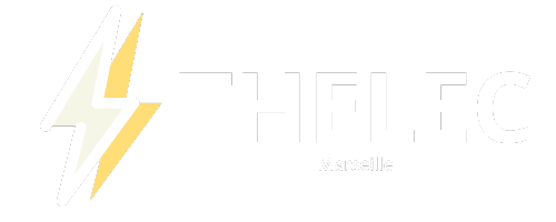 Logo THELEC Electricien Marseille blanc allongé